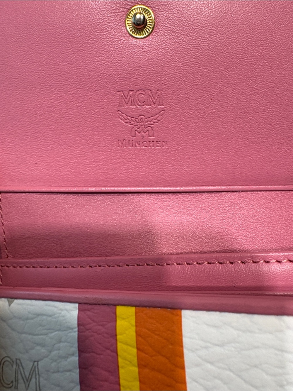 MCM White Leather Wallet with Pink, Orange & Yellow Tassels - Picture 3 of 13